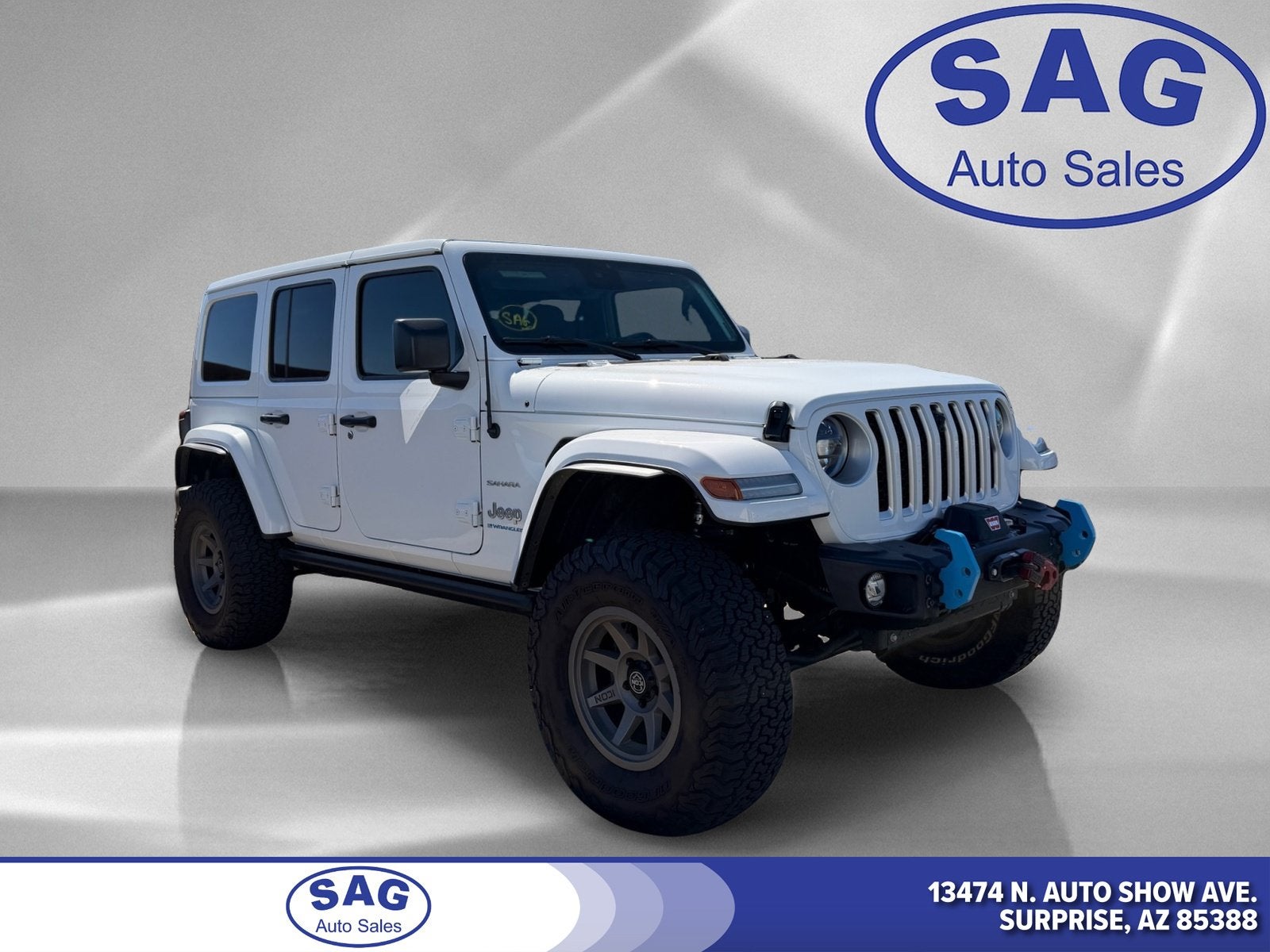 2023 Jeep Wrangler 4xe Sahara in Bright White Clearcoat — front three-quarter view
