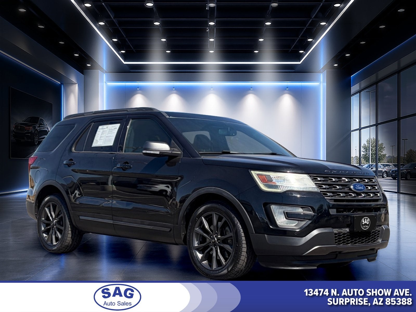 2017 Ford Explorer XLT in Shadow Black — front three-quarter view