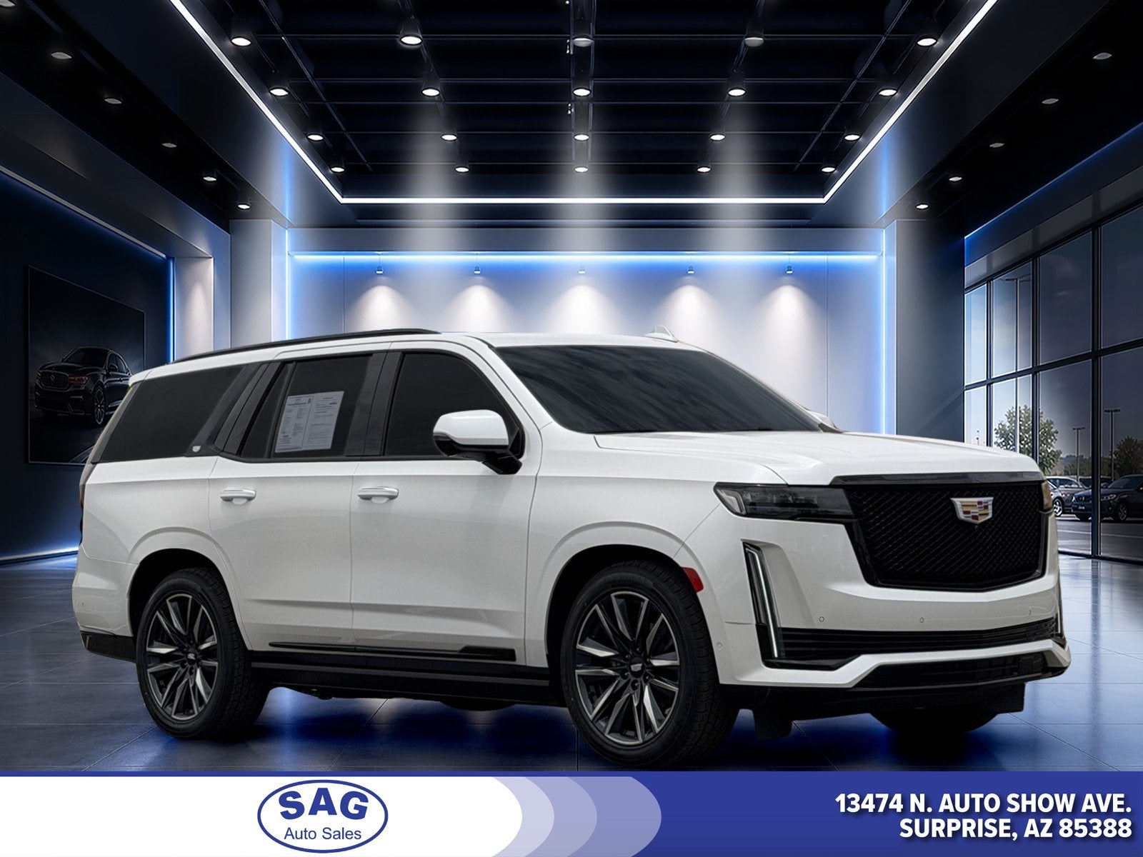 2022 Cadillac Escalade Sport Platinum in Crystal White Tricoat — front three-quarter view