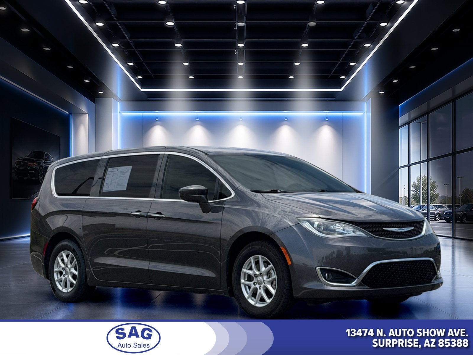 2020 Chrysler Pacifica Touring in Granite Crystal Metallic Clearcoat — front three-quarter view