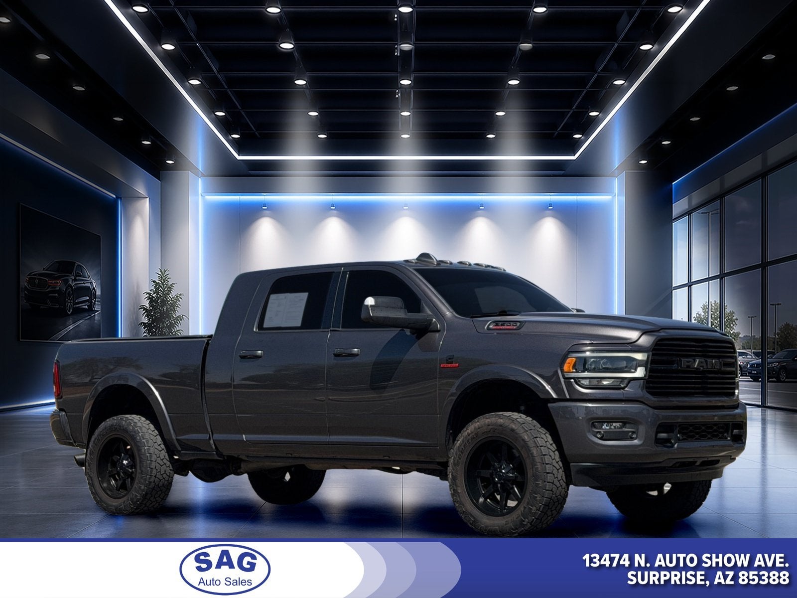 2020 RAM 3500 Laramie in Granite Crystal Metallic Clearcoat — front three-quarter view