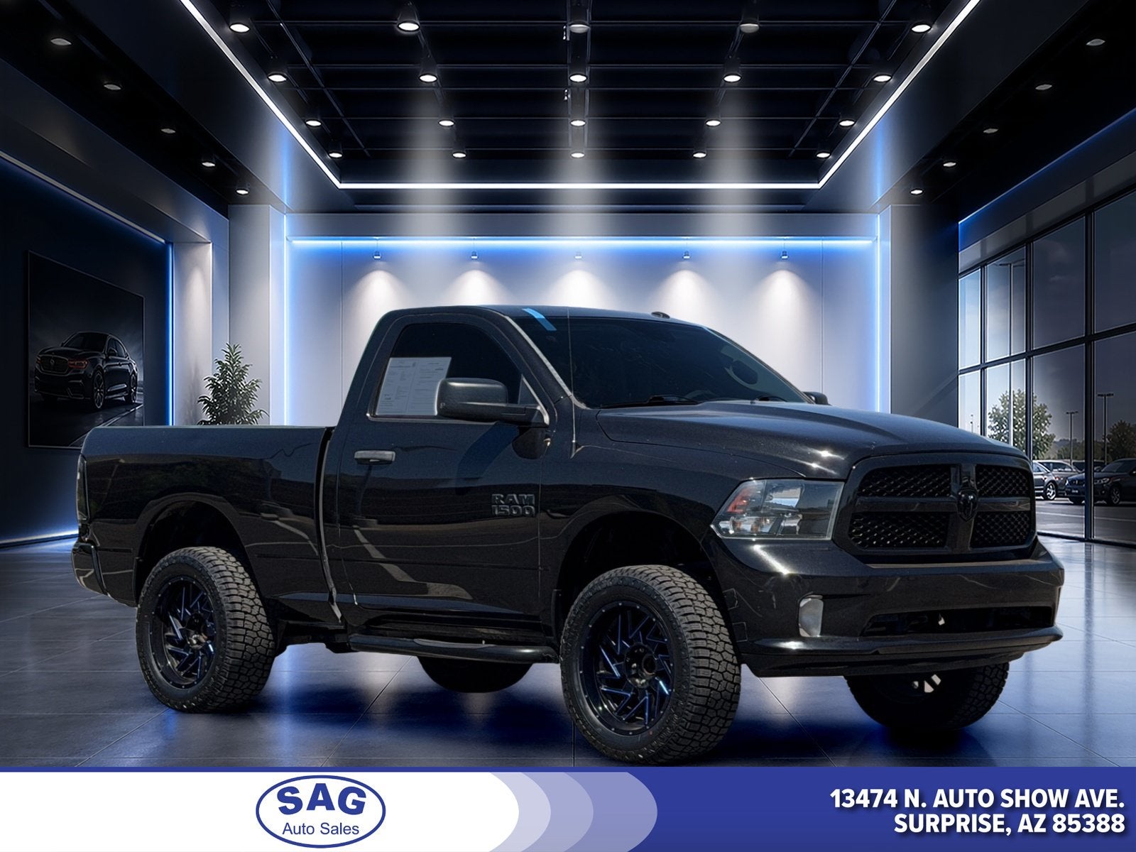 2017 RAM 1500 Express in Brilliant Black Crystal Pearlcoat — front three-quarter view