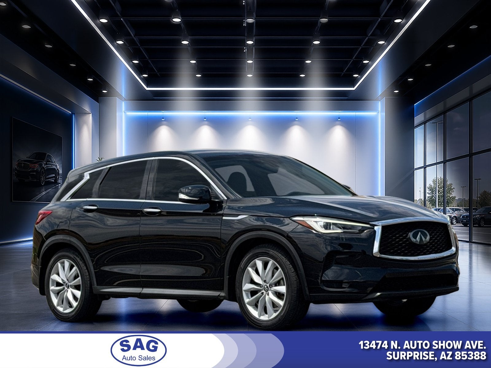 2019 INFINITI QX50 PURE in Black Obsidian — front three-quarter view