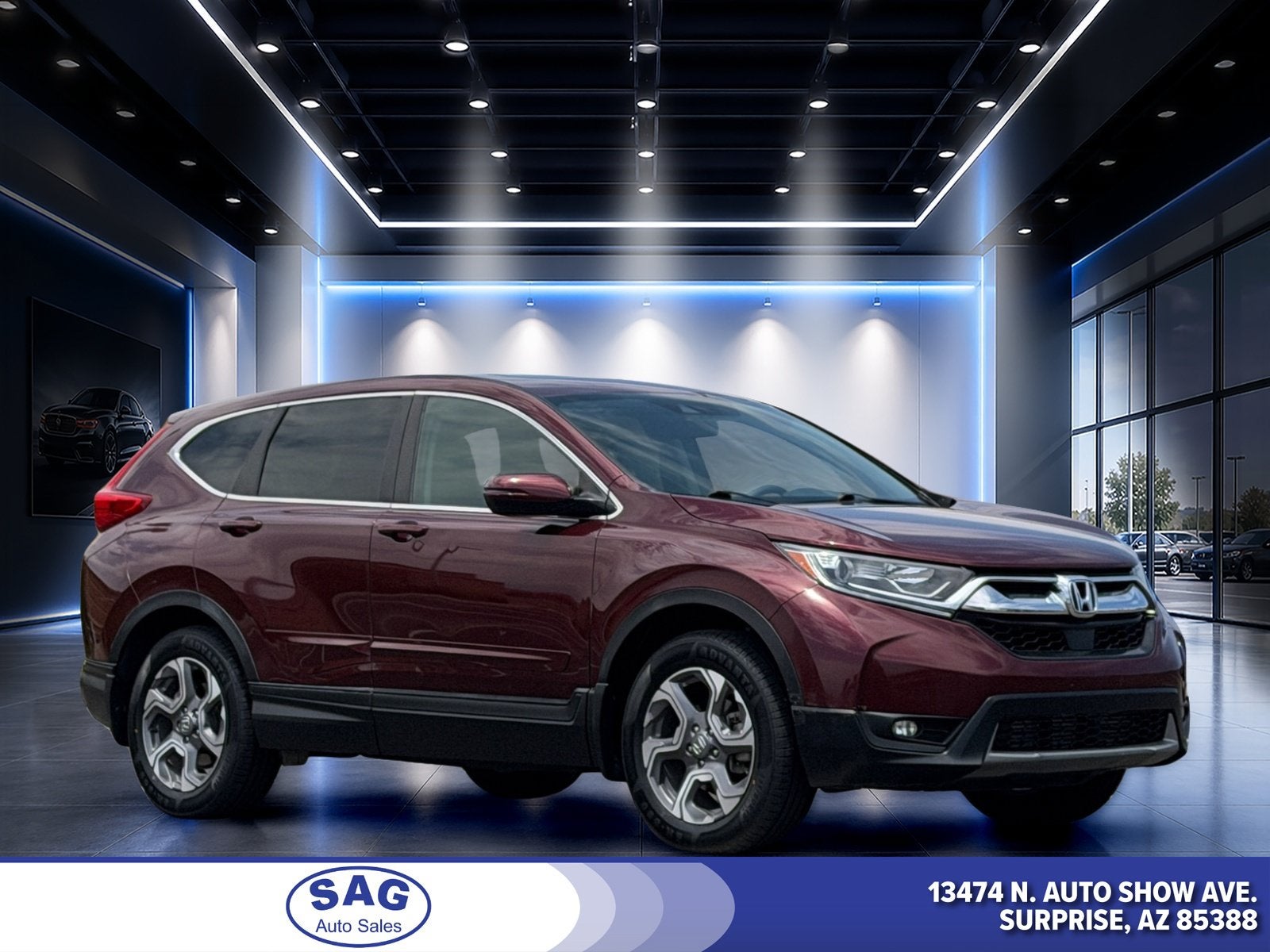2019 Honda CR-V EX in Molten Lava Pearl — front three-quarter view
