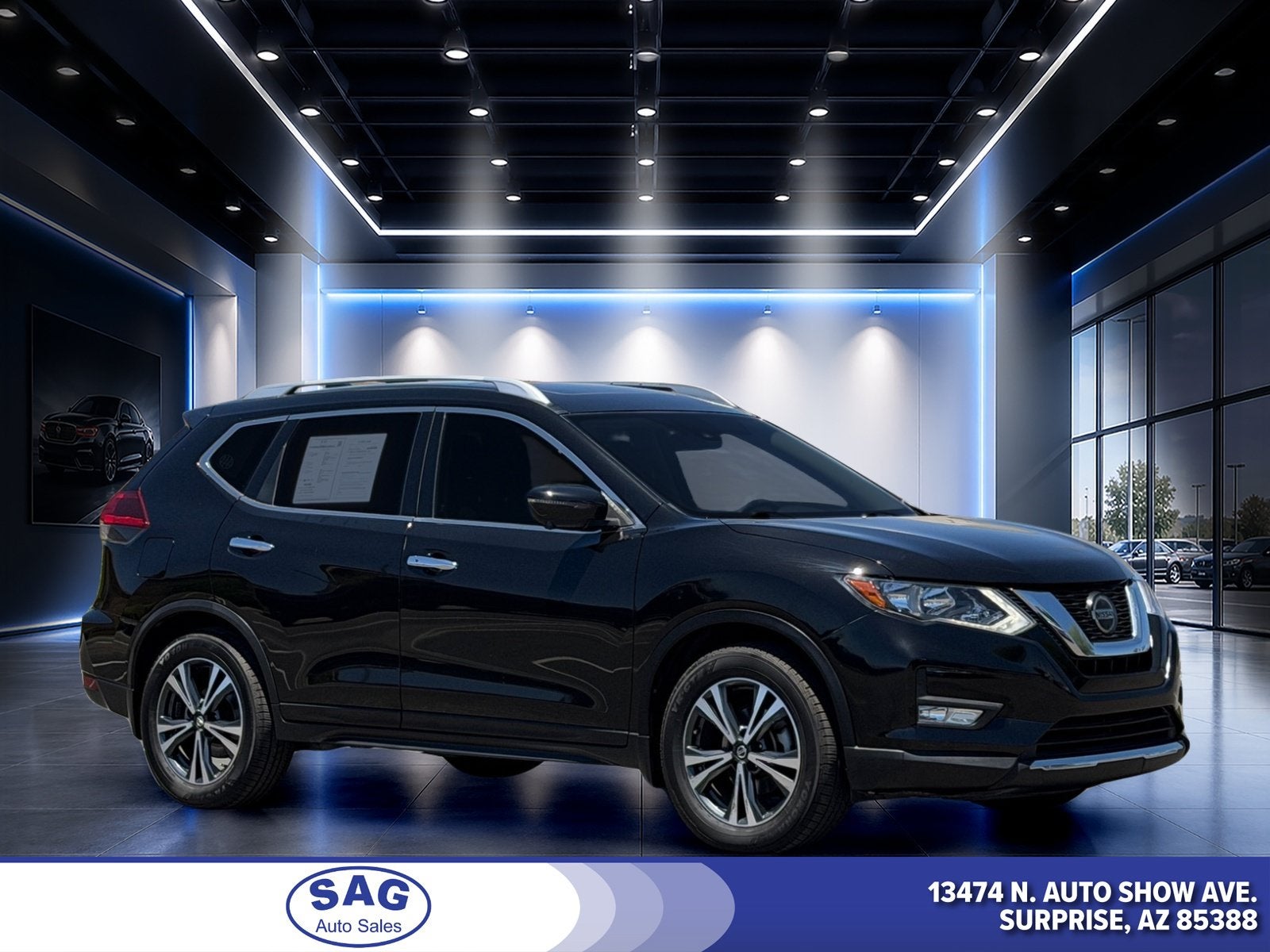 2020 Nissan Rogue SV in Magnetic Black Pearl — front three-quarter view