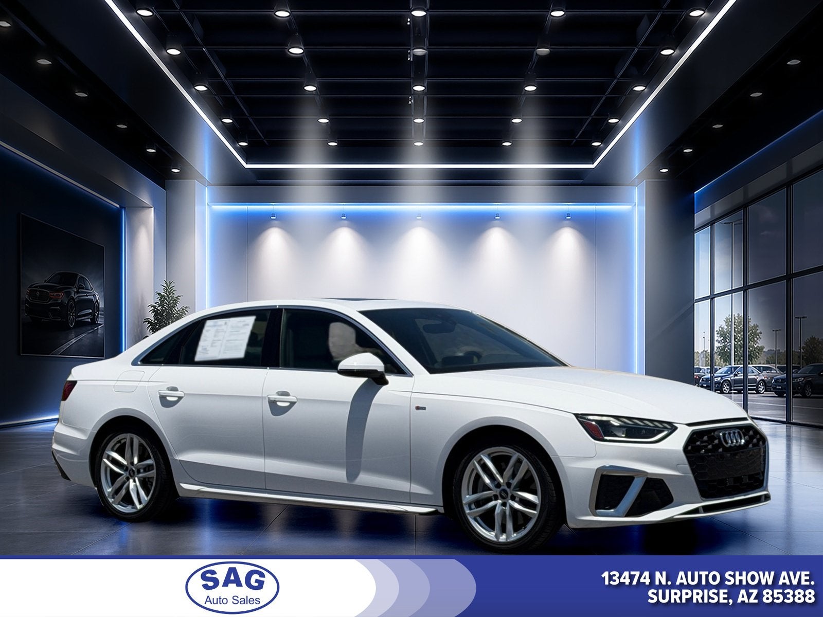 2022 Audi A4 Sedan S line Premium Plus in White — front three-quarter view