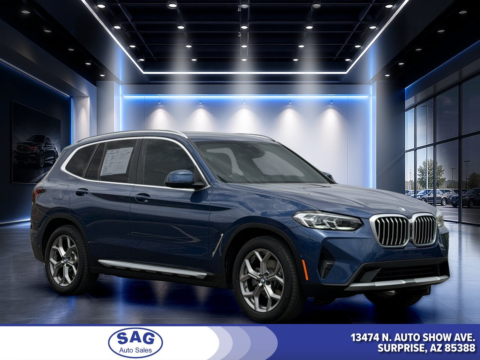 2024 BMW X3 xDrive30i in Phytonic Blue Metallic — front three-quarter view
