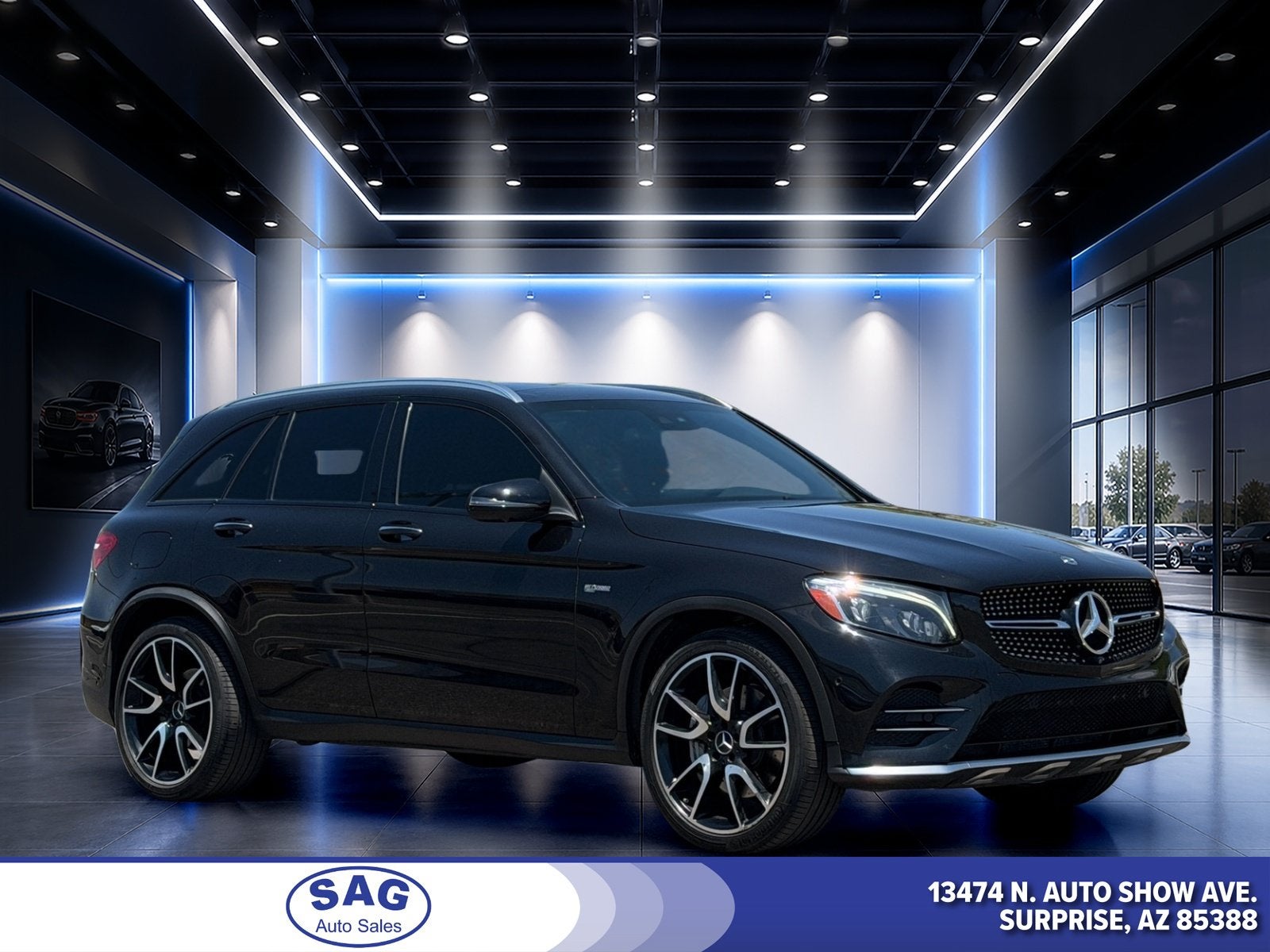2019 Mercedes-Benz GLC AMG GLC 43 in Lunar Blue Metallic — front three-quarter view